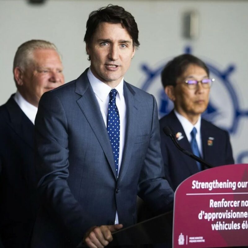 Prime Minister Justin Trudeau and Premier Doug Ford on Tuesday announce Asahi Kasei Corporation’s investment of $1.56 billion to build an electric vehicle battery separator plant in Port Colborne.