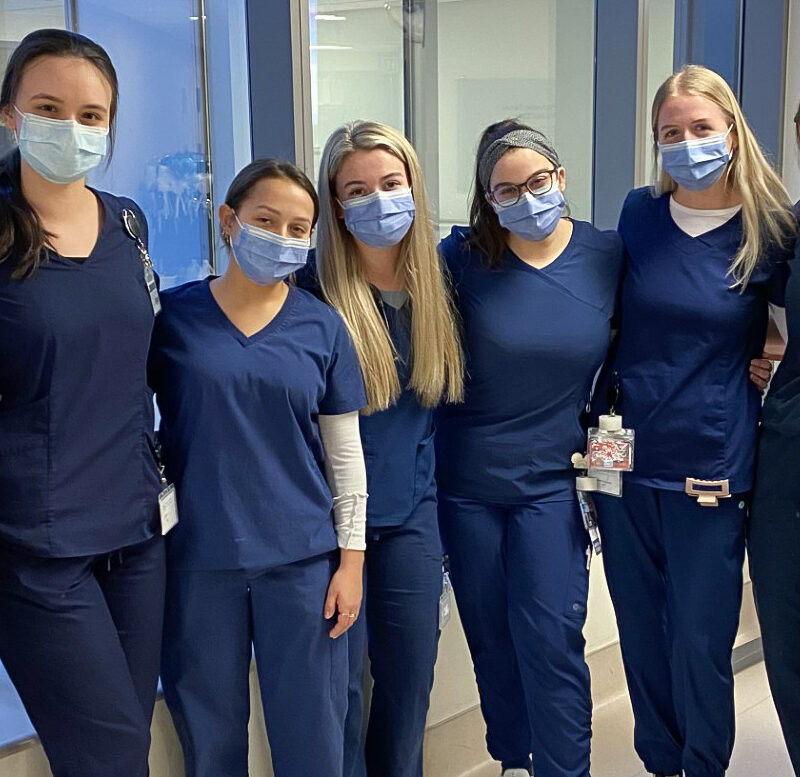 Several Brock University Nursing graduates have been offered jobs at Niagara Health, including recent graduate Elyse Hesp-Reimer (BScN ’24), third from right.